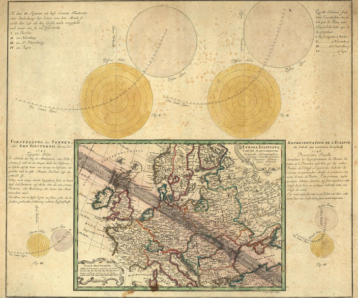 Karte des Finsternisverlaufs aus dem Jahr 1748
