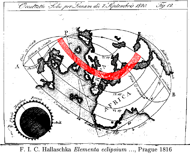 Karte des Finsternisverlaufs aus dem Jahr 1816