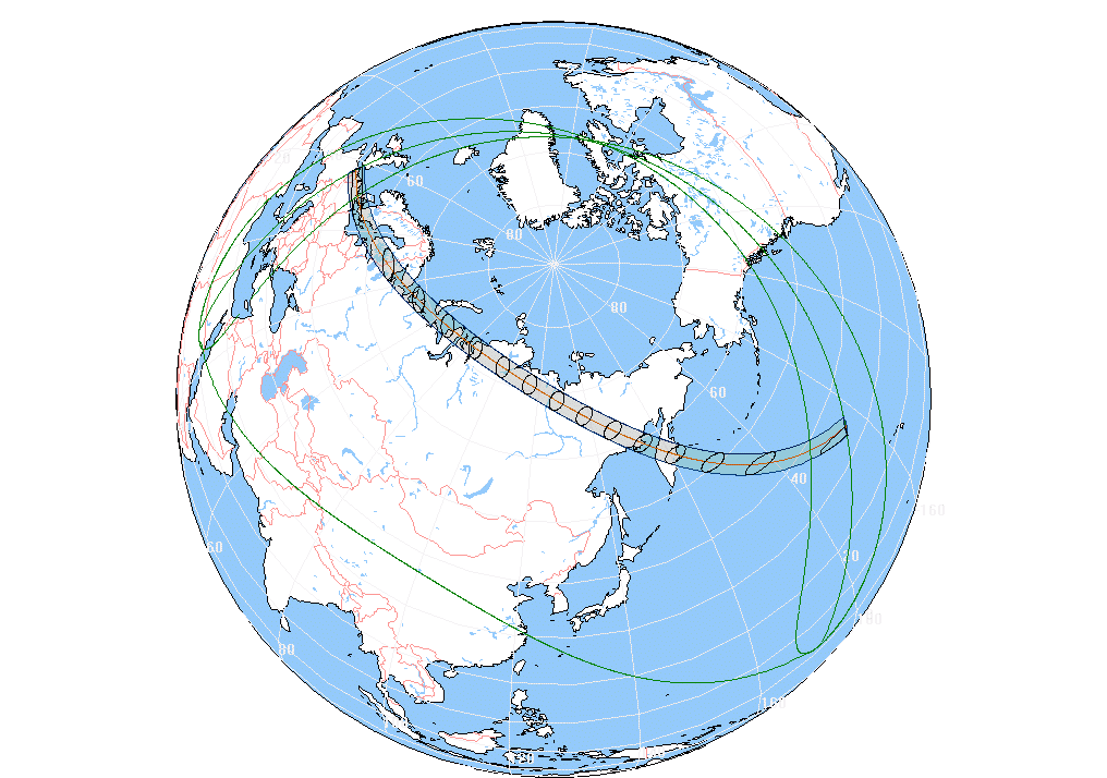 Verlauf der Zentralzone der Totalen Sonnenfinsternis am 01.07.2717