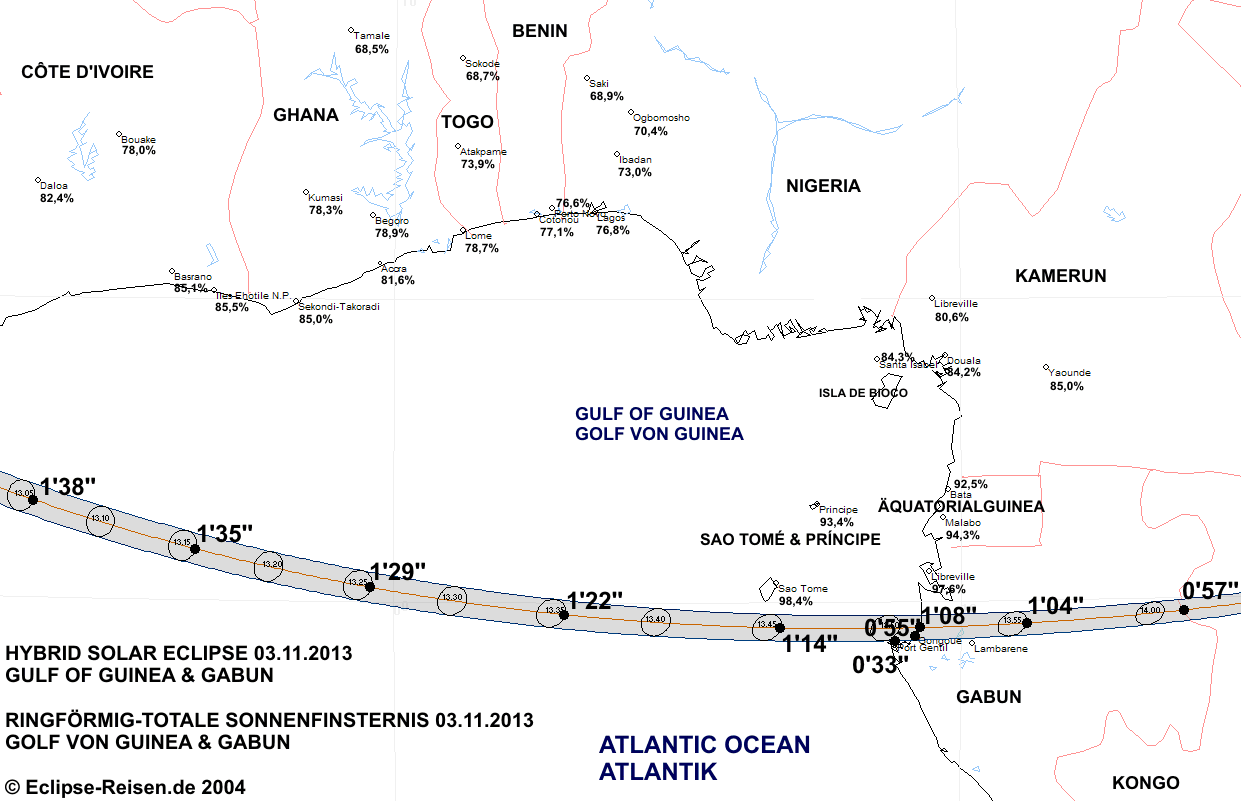 Verlauf der Zentralzone im Golf von Guinea und in Gabun
