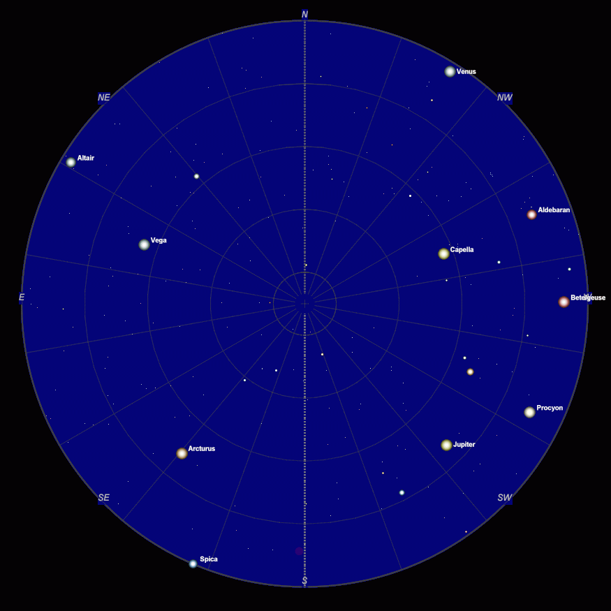 Nachthimmel in Longyearbyen am 20.03.2015 um 00.00 Uhr Ortszeit