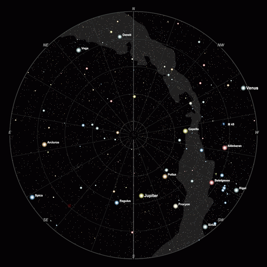 Nachthimmel über Tórshavn am 20.03.2015 um 22:00 Uhr Ortszeit