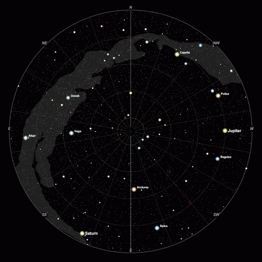 Nachthimmel über Tórshavn am 21.03.2015 um 03:00 Uhr Ortszeit