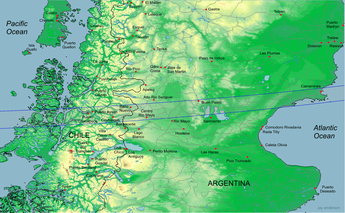Verlauf der Zentrallinie am 26.02.2017 über Patagonien
