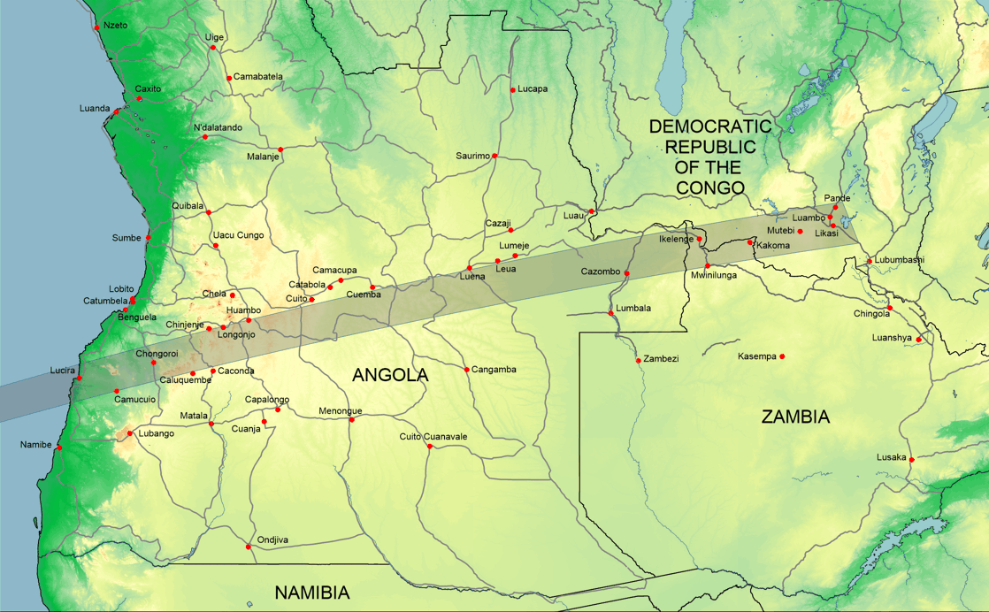 Verlauf der Zentrallinie am 26.02.2017 über Afrika