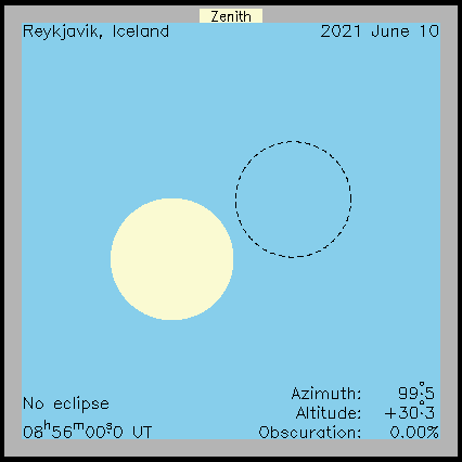 Ablauf der Sonnenfinsternis in Reykjavík (Island) am 10.06.2021