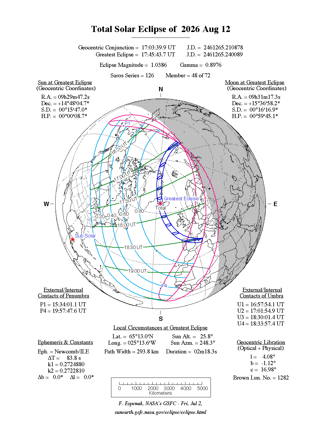 Verlauf der Totalen Sonnenfinsternis am 12.08.2026