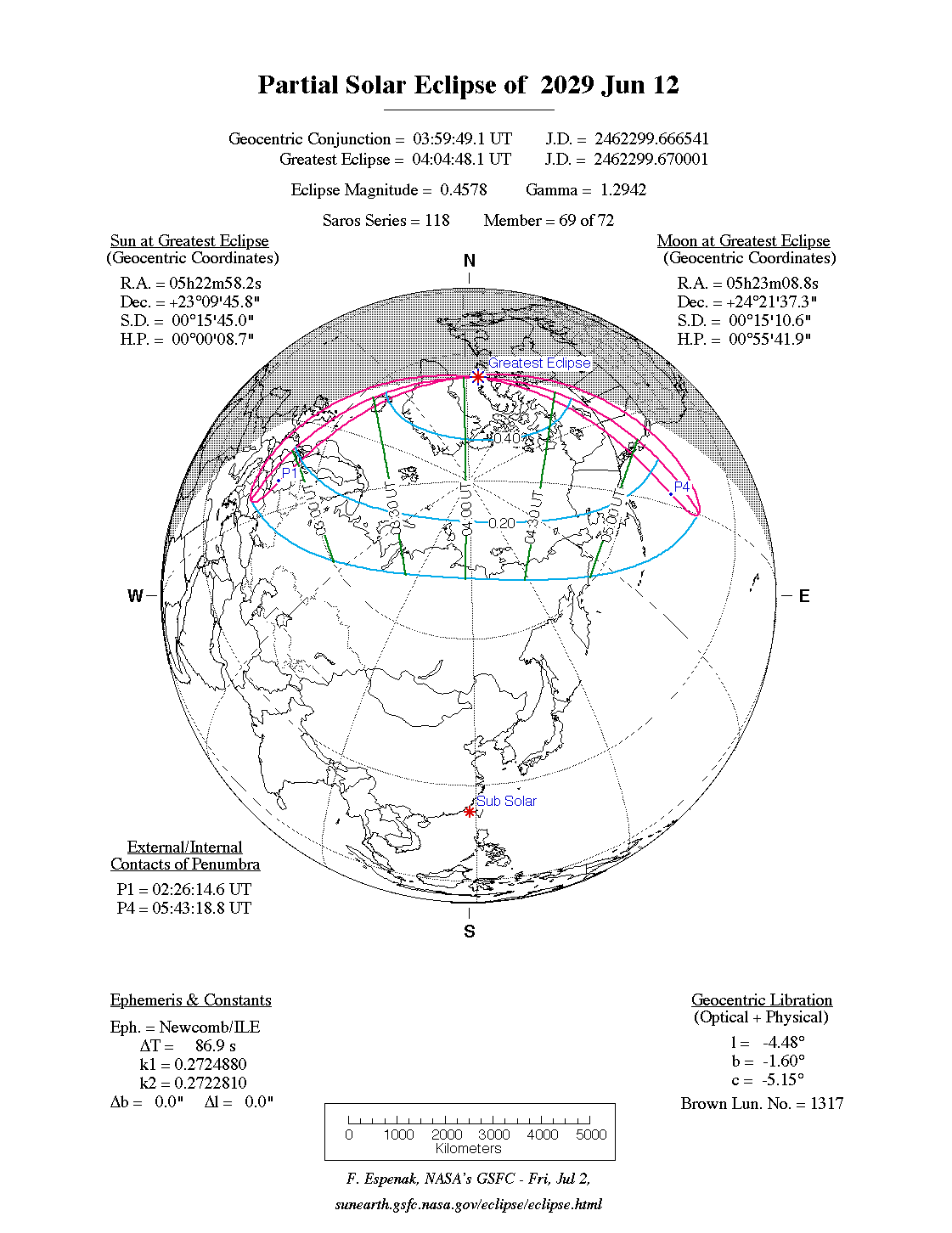 Verlauf der Partiellen Sonnenfinsternis am 12.06.2029