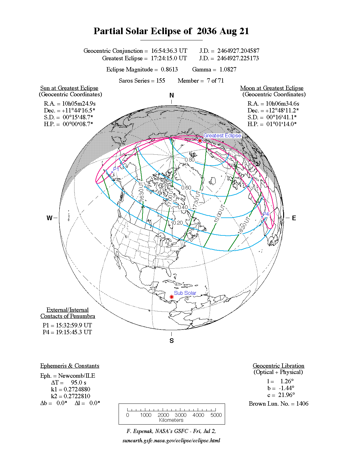 Verlauf der Partiellen Sonnenfinsternis am 21.08.2036