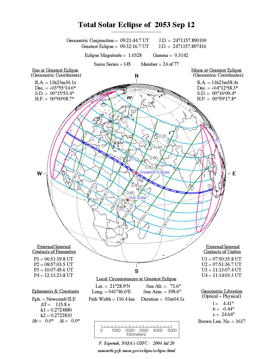 Verlauf der Totalen Sonnenfinsternis am 12.09.2053